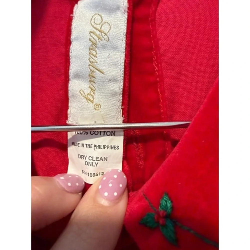 Strasburg Holiday Dress Red 100% Cotton Embroidered Sleeve EUC 4Y